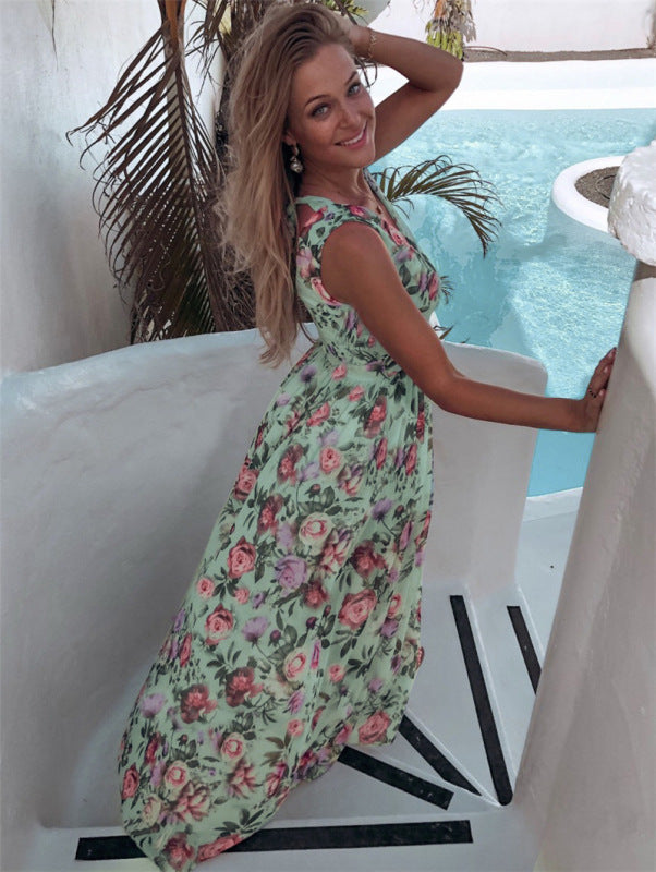 Women's Floral Print Still The One Faux Wrap Slit Gown