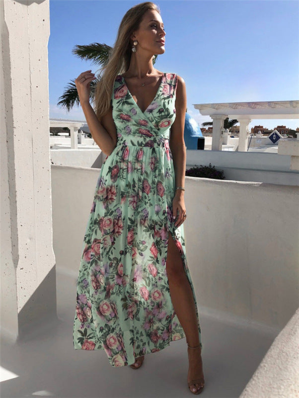 Women's Floral Print Still The One Faux Wrap Slit Gown
