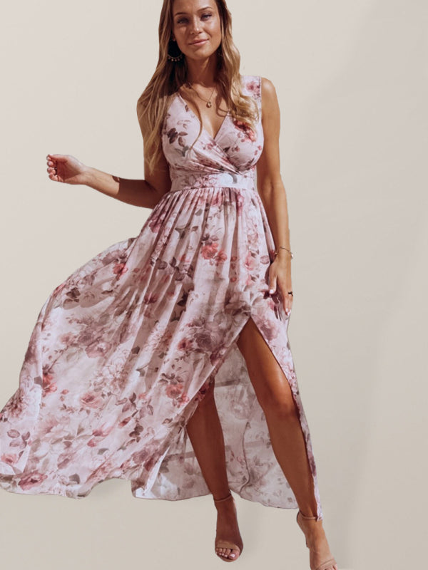 Women's Floral Print Still The One Faux Wrap Slit Gown