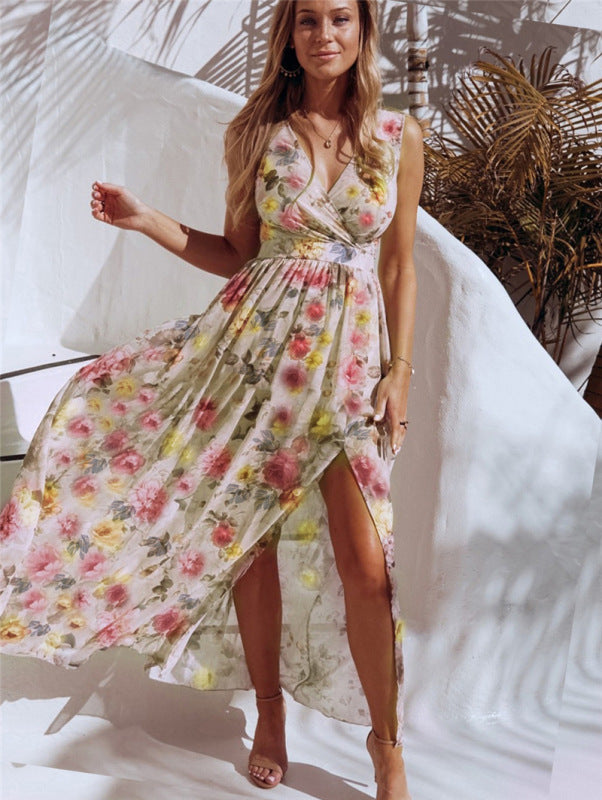 Women's Floral Print Still The One Faux Wrap Slit Gown