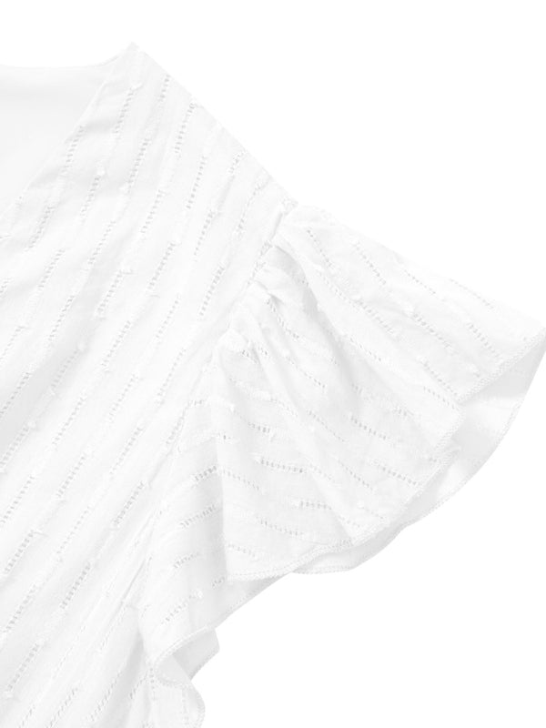 Women's Solid Color embroidered Flutter Sleeve Midi Dress