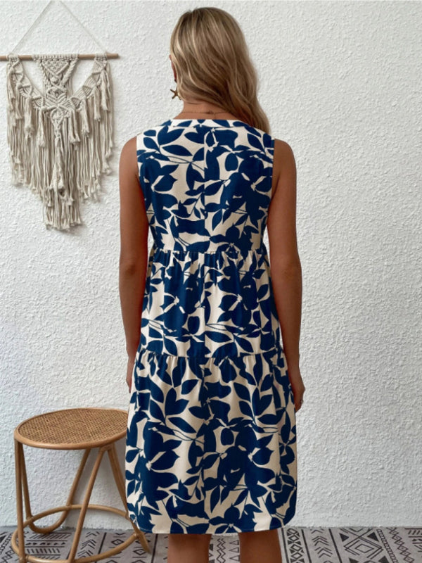 Women's Floral Print Sleeveless Ruffle Tiered Minidress