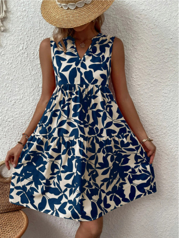 Women's Floral Print Sleeveless Ruffle Tiered Minidress