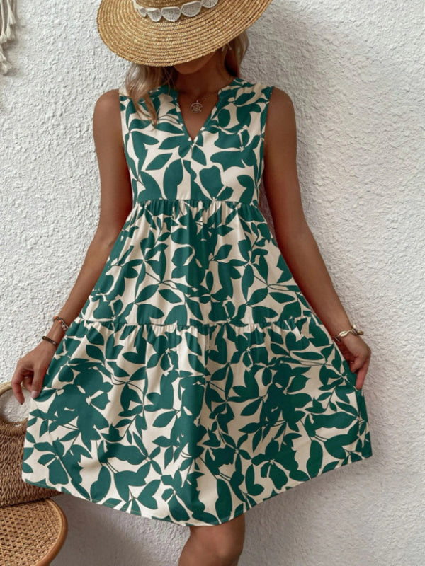 Women's Floral Print Sleeveless Ruffle Tiered Minidress