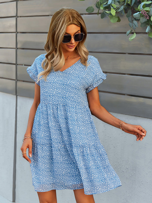 Women's Floral Print Ruffle Knit Dress