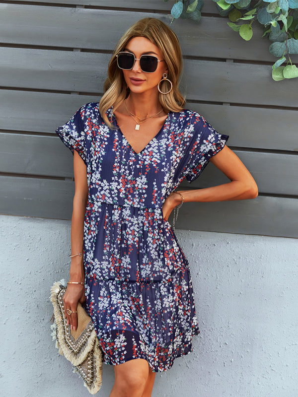 Women's Floral Print Ruffle Knit Dress