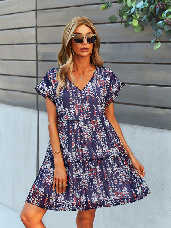 Women's Floral Print Ruffle Knit Dress