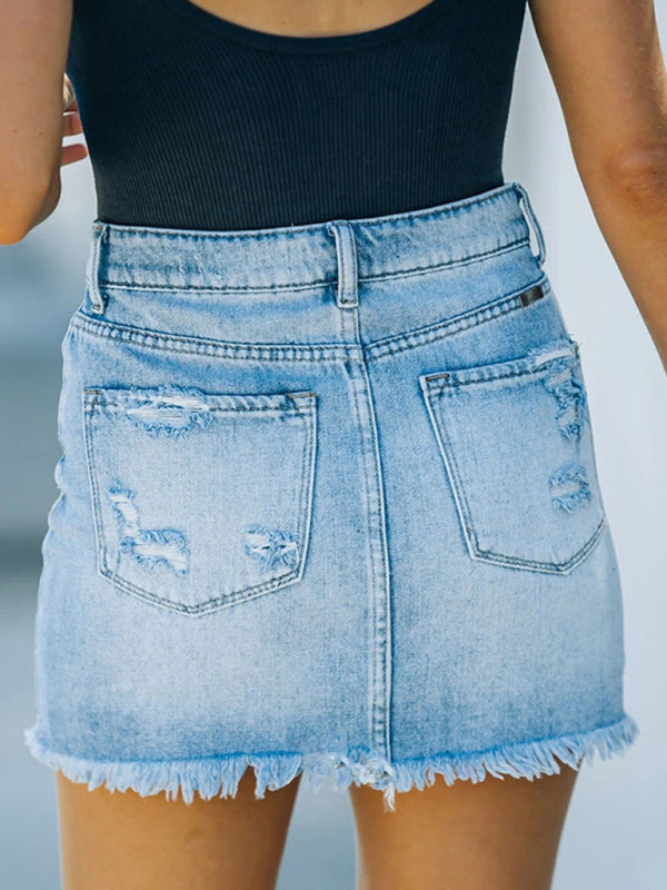 Women's New Casual Ripped Denim Skirt