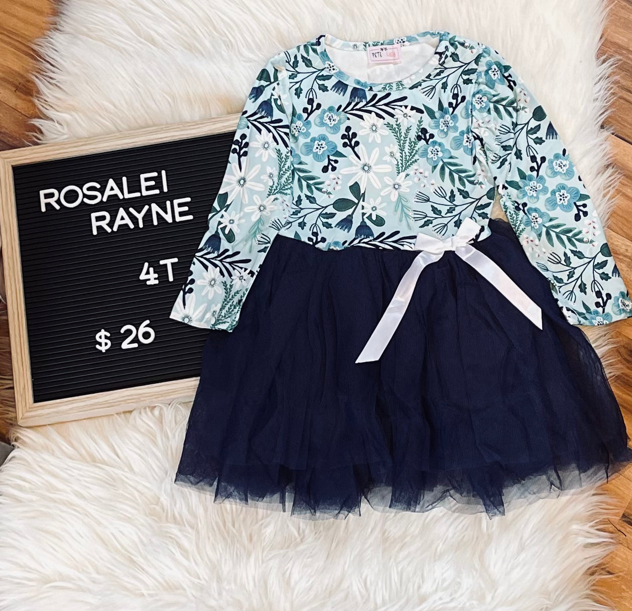 Flowers Navy Tulle Dress